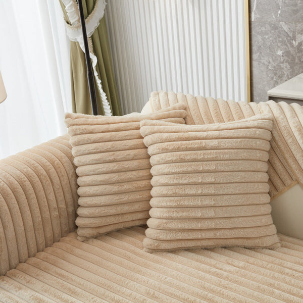 Sofa Towel Super Soft Linear Camel Rabbit Plush Quilted Couch Cover Slipcovers