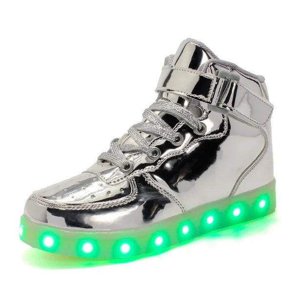 High Top Led Shoes Gold Silver Adult Plus Size Glossy Light Colorful Flashing Casual Wholesale From Manufactur Athletic Shoes