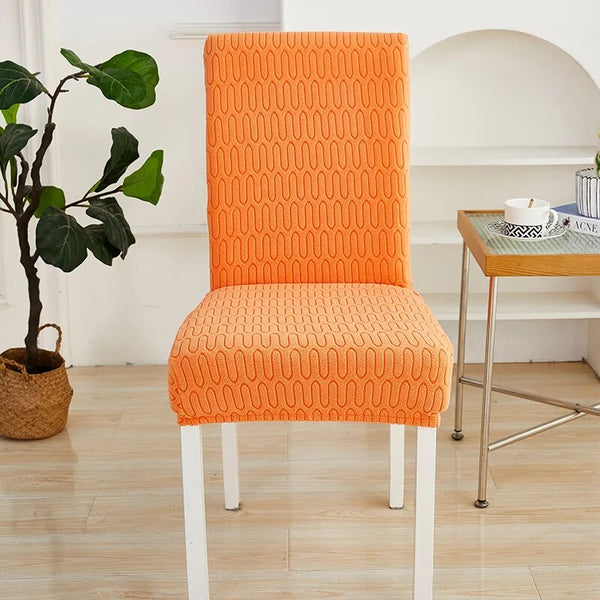 Chair Cover Orange Wavey Lines Design Elastic Material For Dining Room Slipcovers