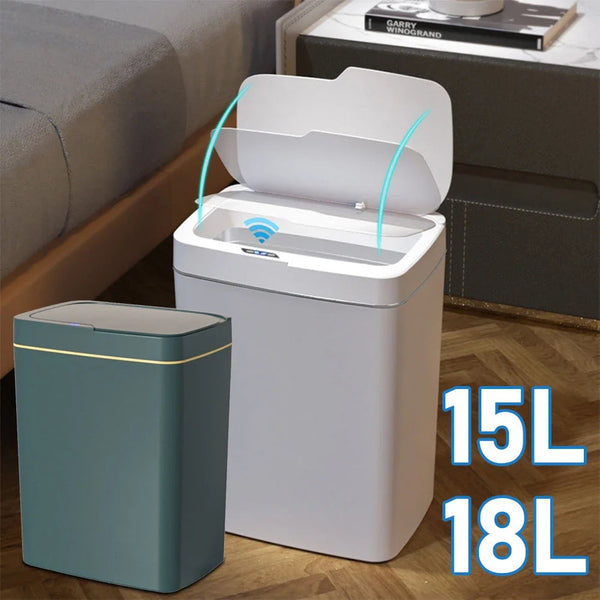 15/18L Smart Sensor Trash Can Waterproof Intelligent Touchless Quiet Auto Motion Rubbish For Kitchen Bathroom Rubbish Bins
