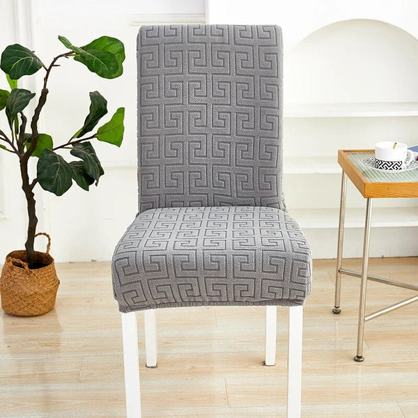 Chair Cover Dark Grey Square Geometric Design Elastic Material For Slipcovers