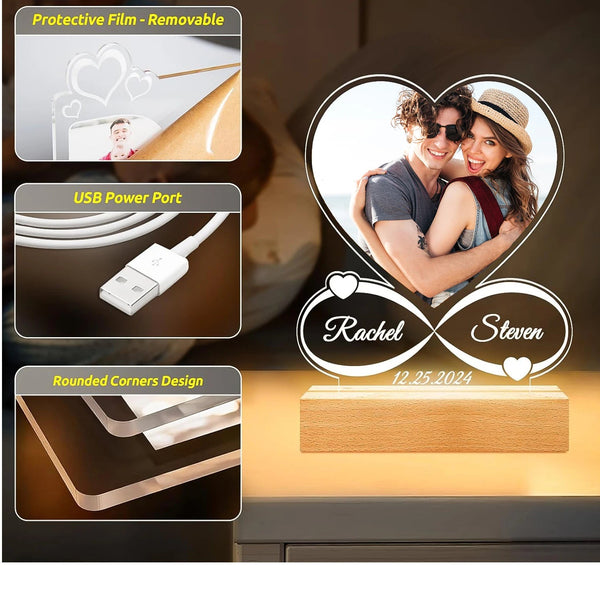 Personalized 3D Photo Acrylic Lamp Customized Text Night Light Bedroom Wedding Valentine's Day Anniversary Birthday Gift Night Lights