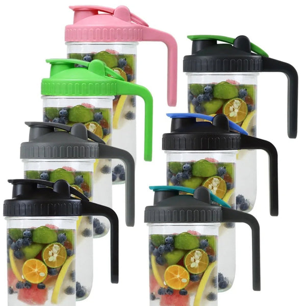 New Reusable Mason Jar Lids For Wide Mouth Plastic Seal Bottle Cover Leak Proof 86Mm Spout With Handle Home Kitchen Tool Canisters & Jars