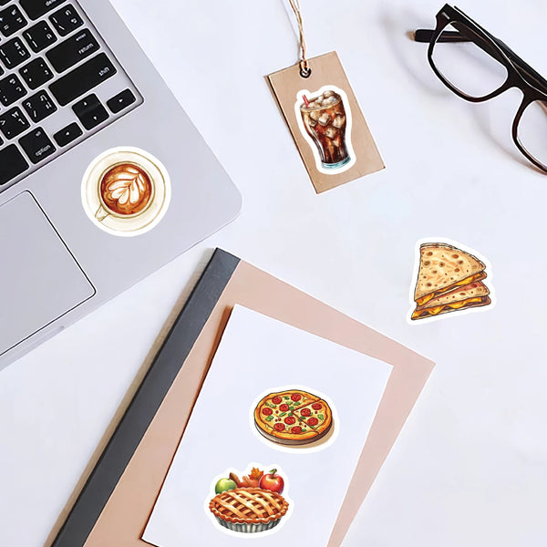 46Pcs Burger Pizza Coffee American Food Theme Stickers Decorated Notebook Water Bottle Diary Classic Toy Scrapbook Diy Decal Scrapbooking Stickers