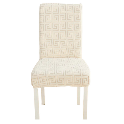 Chair Cover Beige Square Geometric Design Elastic Material For Dining Room Slipcovers