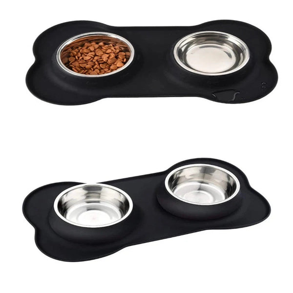 Dog Bowls Antislip Silicone Mat Stainless Steel Water Food Feeder Pet Feeding Drinking Bowls For Dogs Cats