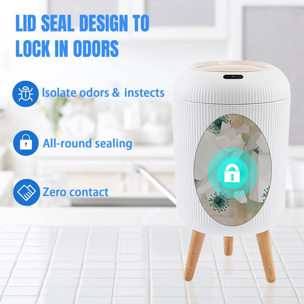 Automatic Trash Can With Lid Small Plastic Smart Motion Sensor For Bedroom Bathroom Kitchen Office Rubbish Bins