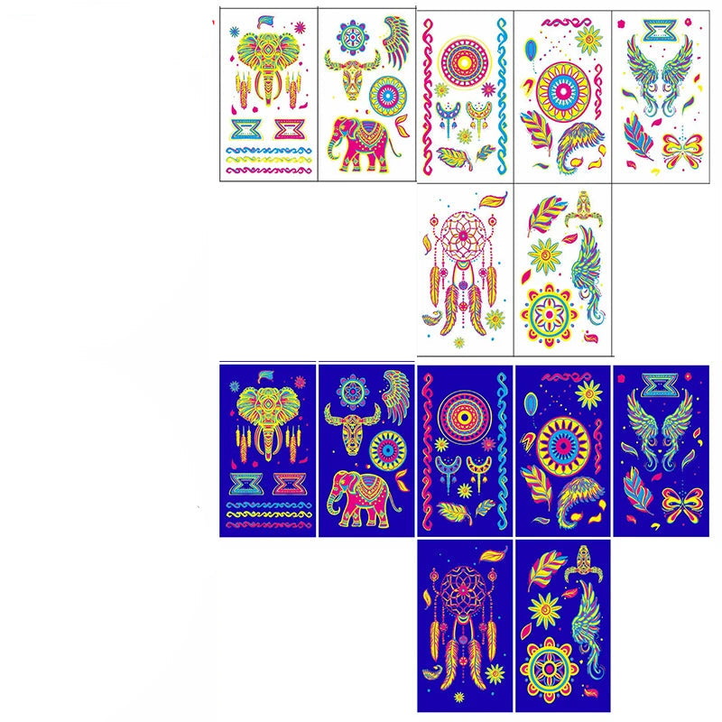 10Pcs Uv Glow Face Tattoo Stickers Butterfly Flower Lips For Party Festival Face Stickers