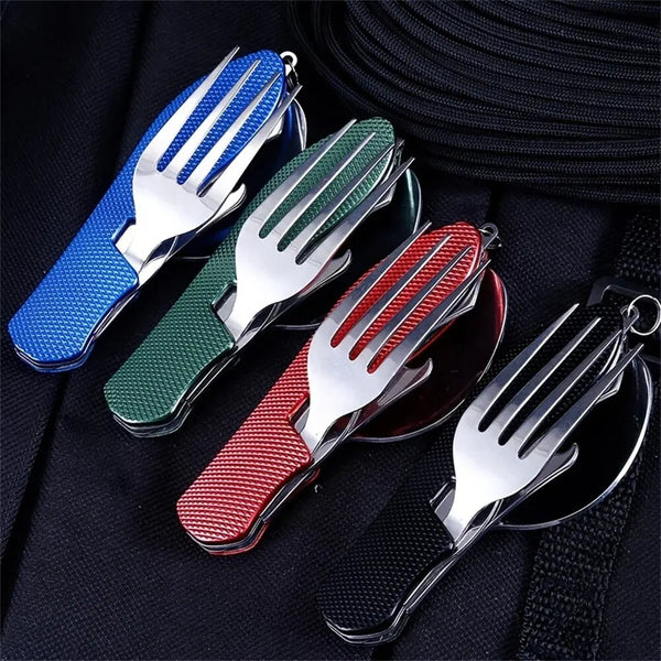 Foldable Camping Utensil Set Multi Functional Knife Fork Spoon Combo Outdoor Activities And Sports Picnic Travel Camping Cooking Utensils