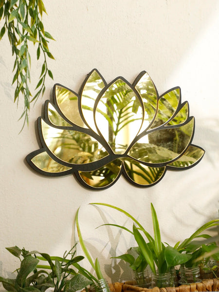 1Pc Acrylic Lotus Flower Wall Mirror Decorative Modern Hanging Wooden Home For Living Room Bedroom And Office Mirrors