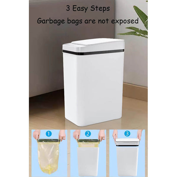 Bathroom Touchless Trash Can 12L Automatic Motion Sensor Lid Odor Proof Bin Rubbish Bins