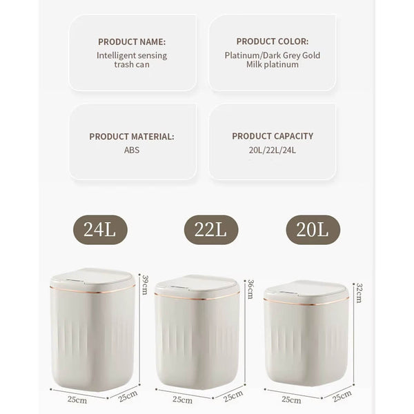 24L Smart Sensor Trash Can Bathroom Electronic Garbage Bucket Automatic Intelligent Dustbin For Kitchen Toilet Wastebaske Rubbish Bins