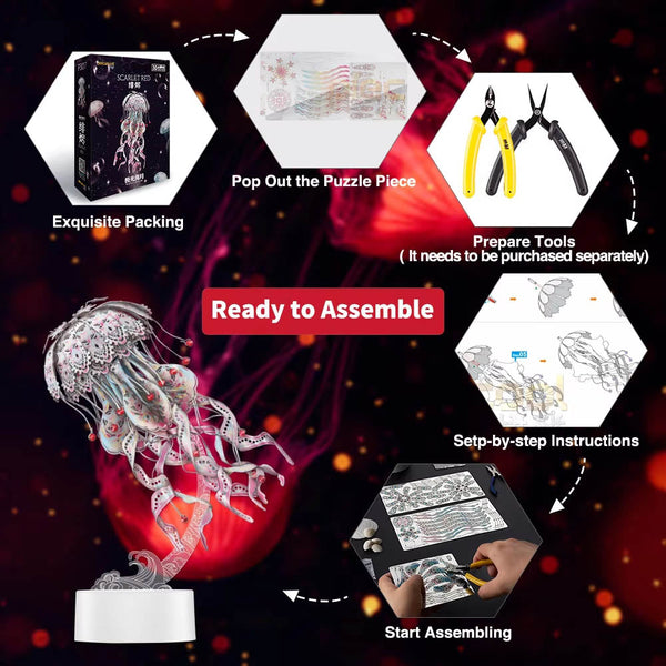 Piececool Model Building Kits Colourful Jellyfish Puzzle 3D Metal Diy Toys Jigsaw For Adult Brain Teaser Teens Gifts Playmats & Jigsaw Mats
