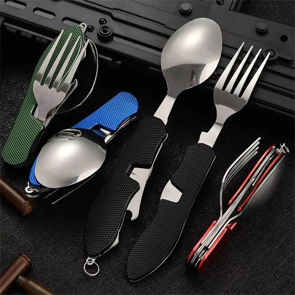 Foldable Camping Utensil Set Multi Functional Knife Fork Spoon Combo Outdoor Activities And Sports Picnic Travel Camping Cooking Utensils