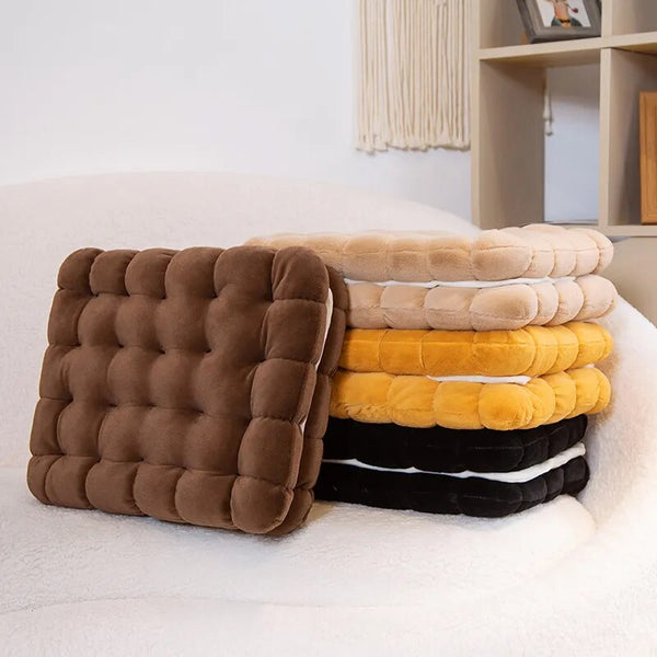 Plush Pillow Light Brown Square Double Biscuit Shape Stuffed Soft Cushion Cushions & Decorative Pillows