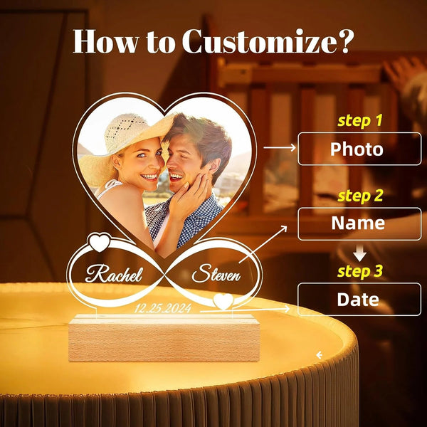 Personalized 3D Photo Acrylic Lamp Customized Text Night Light Bedroom Wedding Valentine's Day Anniversary Birthday Gift Night Lights