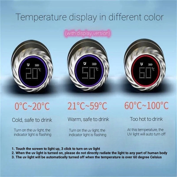 Smart Water Bottle Uv Self Cleaning Digital Thermal Cup Drink Reminder Stainless Steel Thermos With Temperature Display Water Bottles & Vacuum Flasks