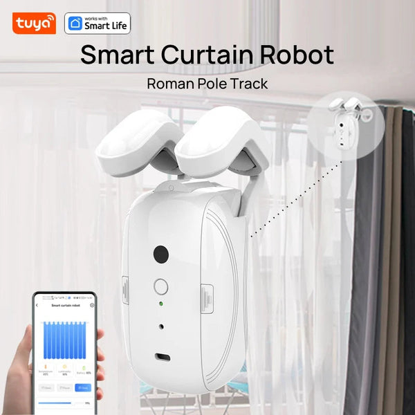 1Pcs Tuya Smart Curtain Robot Roman Rod Track App Controlsingle/Double (Works With Gateway For Remote Controli Other Curtains & Accessories