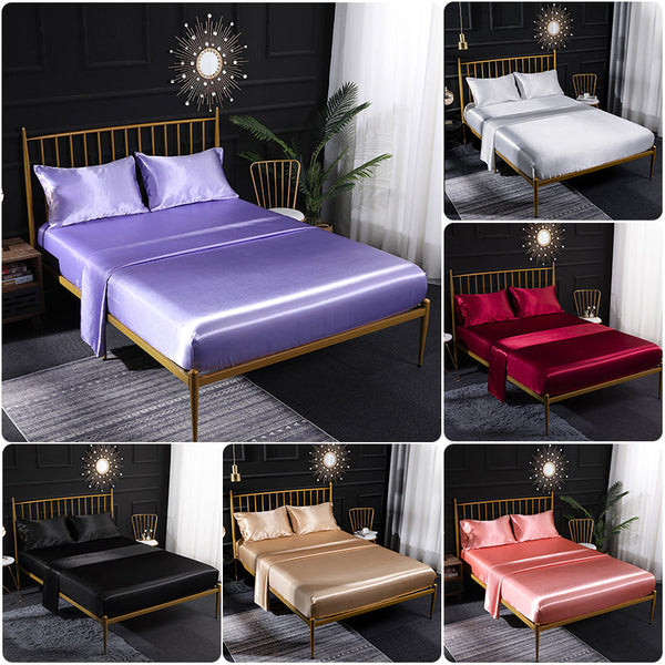 Fitted Sheet Queen Size Light Purple Luxury Silky Set With Pillow Cases Sheets