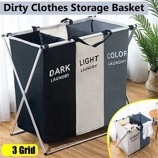 3 Grids Laundry Basket Foldable Dirty Clothes Organizer Bathroom Waterproof Storage Large Hamper Three New Laundry Baskets & Hampers