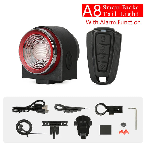 Antusi A8 Wireless Bike Rear Light Bell Anti Theft Alarm & Auto Brake Taillight Lights & Reflectors