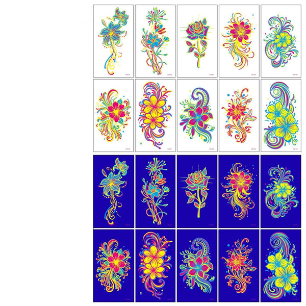 10Pcs Uv Glow Face Tattoo Stickers Butterfly Flower Lips For Party Festival Face Stickers