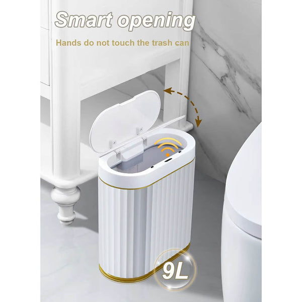7/9L Automatic Sensor Trash Can Fashionable Roman Striped Bathroom Toilet Smart Kitchen Induction Garbage Bin Dustbin Rubbish Bins