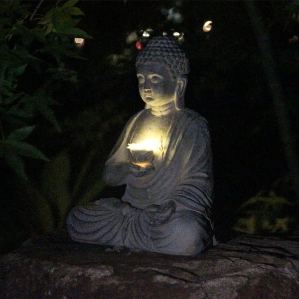 Resin Solar Buddha Statue Sculpture Garden Decor Light Zen Asian Japanese Decoration Outdoor Sculptures & Figurines