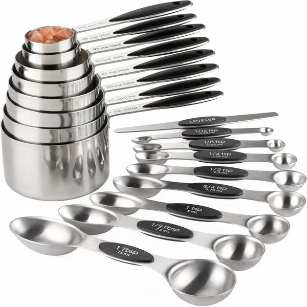 17Pcs Stainless Steel Measuring Cup Magnetic Spoon Set Multifunction For Seasoning Flour Baking Cake Ideal Gift Kitchen Tools Measuring Cups Jugs & Sp