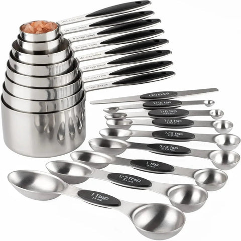 17Pcs Stainless Steel Measuring Cup Magnetic Spoon Set Multifunction For Seasoning Flour Baking Cake Ideal Gift Kitchen Tools Measuring Cups Jugs & Sp