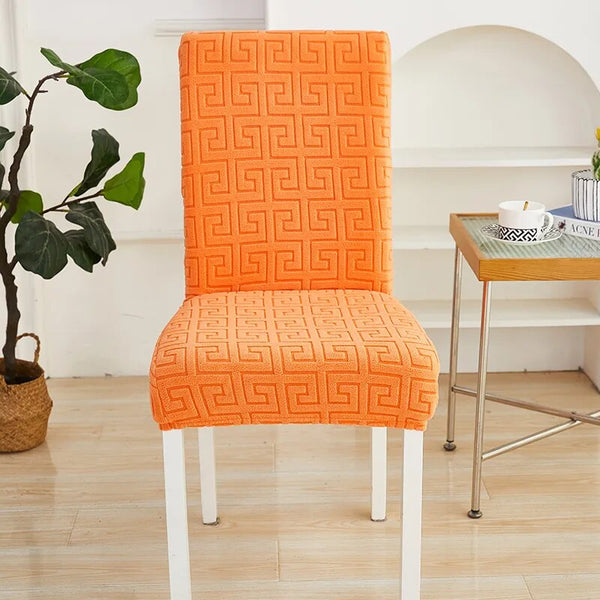 Chair Cover Orange Square Geometric Style Elastic Material For Dining Room Slipcovers