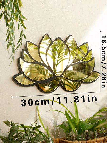 1Pc Acrylic Lotus Flower Wall Mirror Decorative Modern Hanging Wooden Home For Living Room Bedroom And Office Mirrors