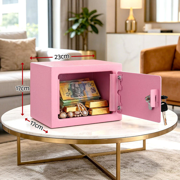 Ul Tech 6.5L Pink Key Lock Mini Safe Box For Cash & Valuables Key Safes Boxes & Hideaways