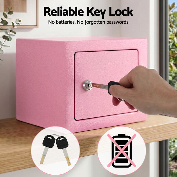 Ul Tech 6.5L Pink Key Lock Mini Safe Box For Cash & Valuables Key Safes Boxes & Hideaways