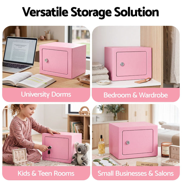 Ul Tech 6.5L Pink Key Lock Mini Safe Box For Cash & Valuables Key Safes Boxes & Hideaways
