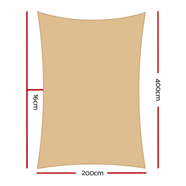 Instahut Shade Sail 2X4m Rectangle 280Gsm 98% Sand Shade Cloth Shade Sails