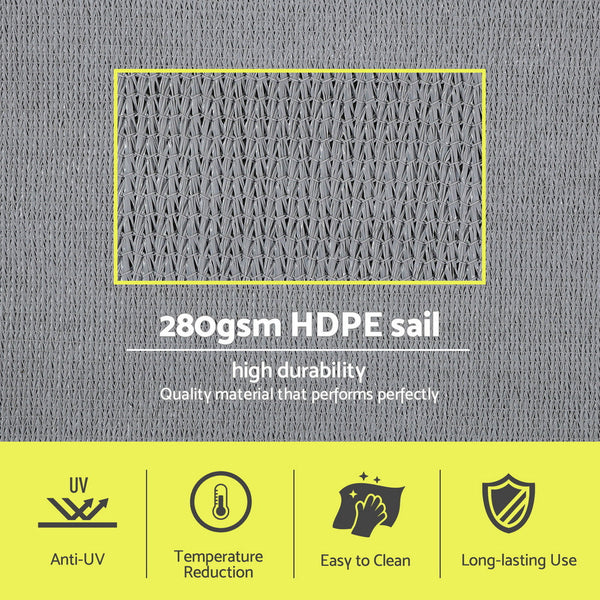 Instahut Rectangle Shade Sail Canopy 4X7m Grey 280Gsm Uv Block Shade Sails