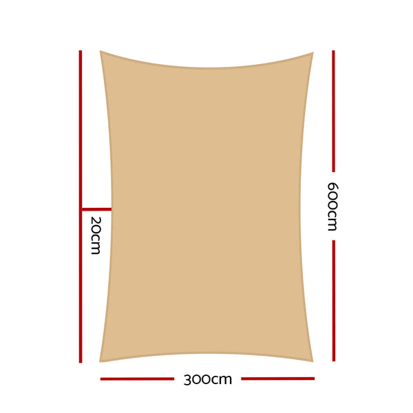 Instahut Shade Sail 3X6m Rectangle 185Gsm 95% Sand Cloth Shade Sails