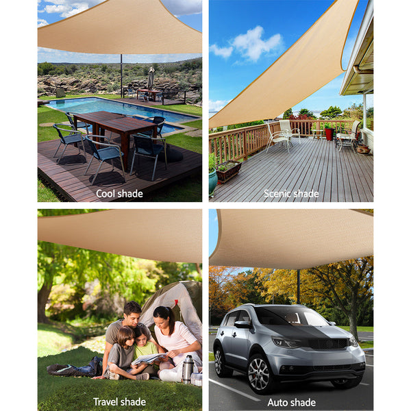 Instahut Shade Sail 5X7m Rectangle 280Gsm 98% Sand Shade Cloth Shade Sails