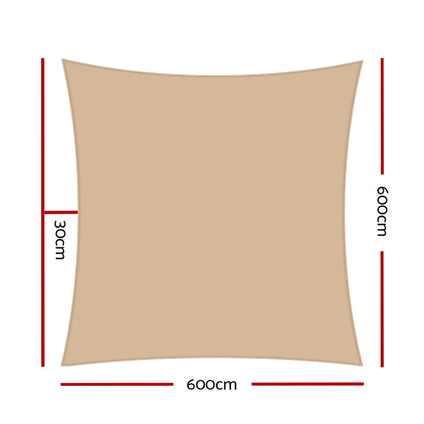 Instahut Shade Sail 6X6m Rectangle 185Gsm 95% Sand Cloth Shade Sails