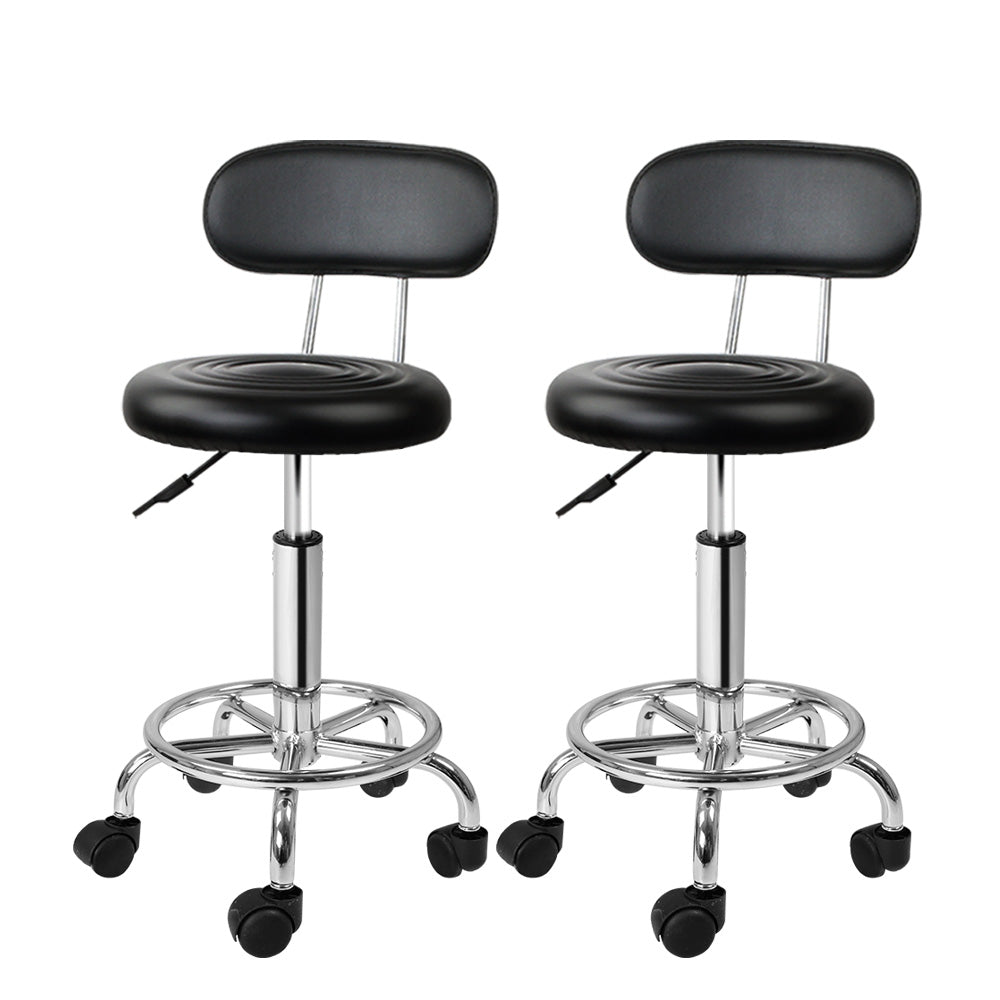Artiss 2X Salon Stool Swivel Chair Backrest Black Salon Chairs