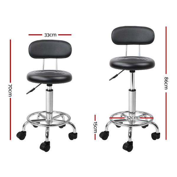 Artiss 2X Salon Stool Swivel Chair Backrest Black Salon Chairs