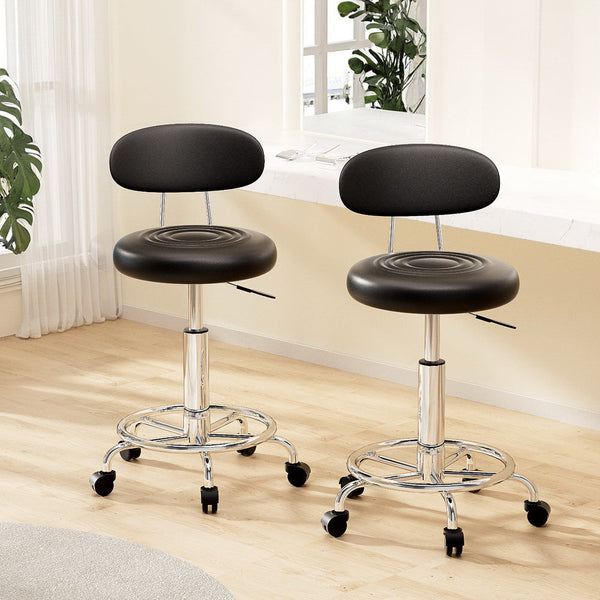 Artiss 2X Salon Stool Swivel Chair Backrest Black Salon Chairs