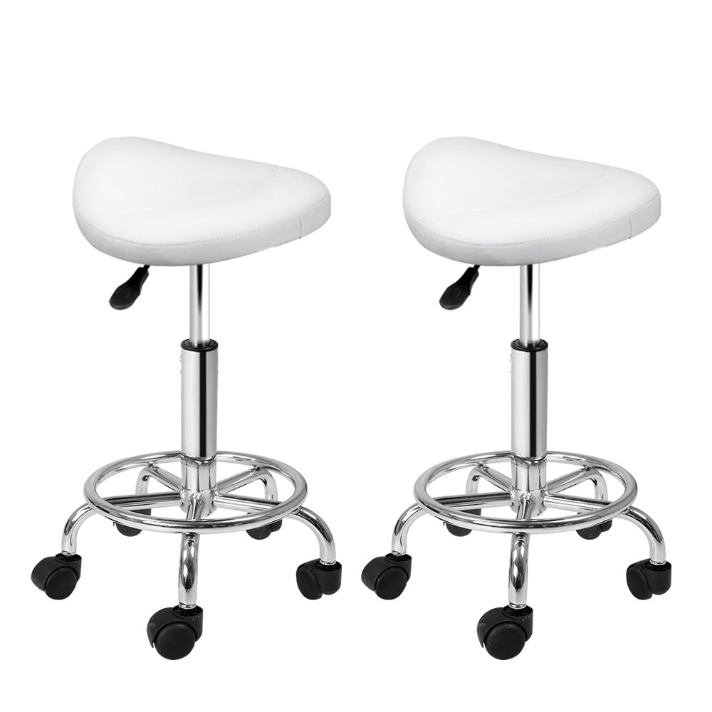 Artiss 2X Salon Stool Saddle Swivel Chair White Salon Chairs