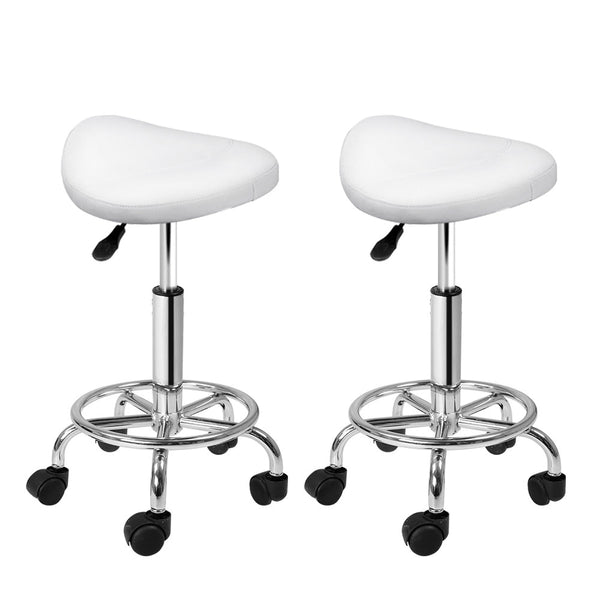 Artiss 2X Salon Stool Saddle Swivel Chair White Salon Chairs