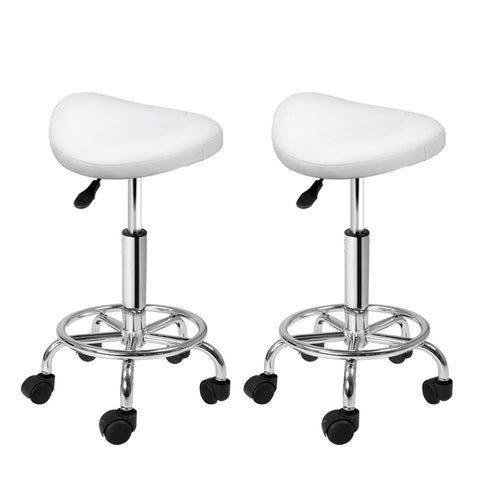 Artiss 2X Salon Stool Saddle Swivel Chair White Salon Chairs