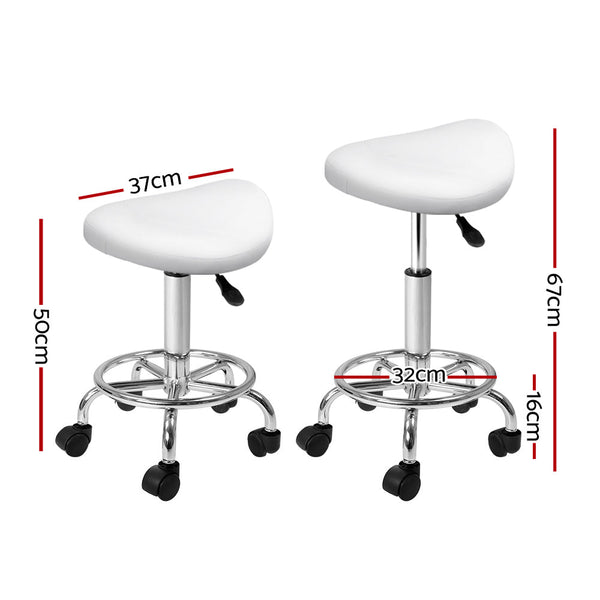 Artiss 2X Salon Stool Saddle Swivel Chair White Salon Chairs