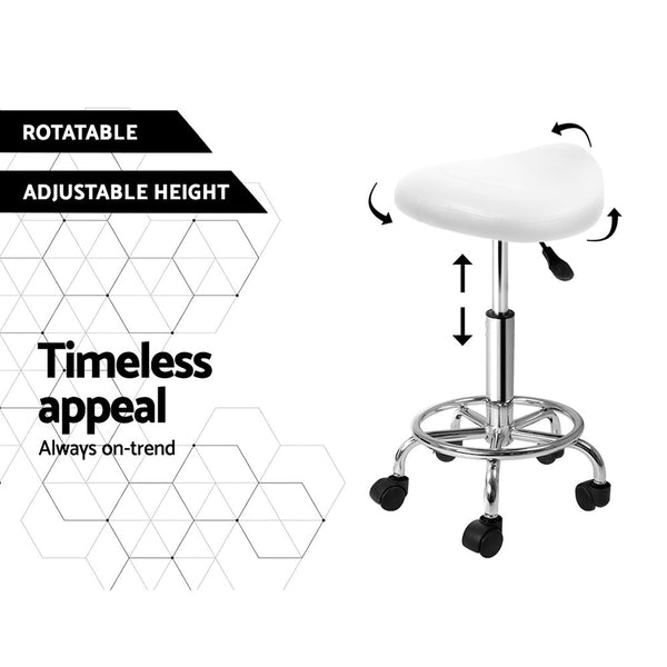 Artiss 2X Salon Stool Saddle Swivel Chair White Salon Chairs