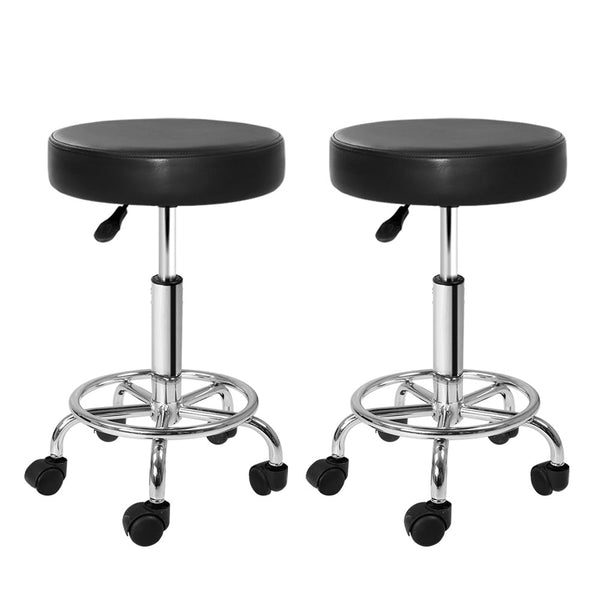 Artiss 2X Salon Stool Round Swivel Chair Black Salon Chairs