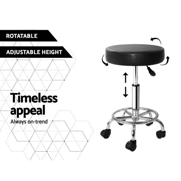 Artiss 2X Salon Stool Round Swivel Chair Black Salon Chairs